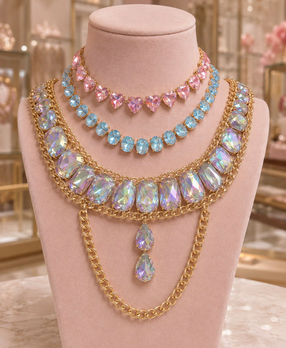 Santorini Trio Gemstone layered necklace